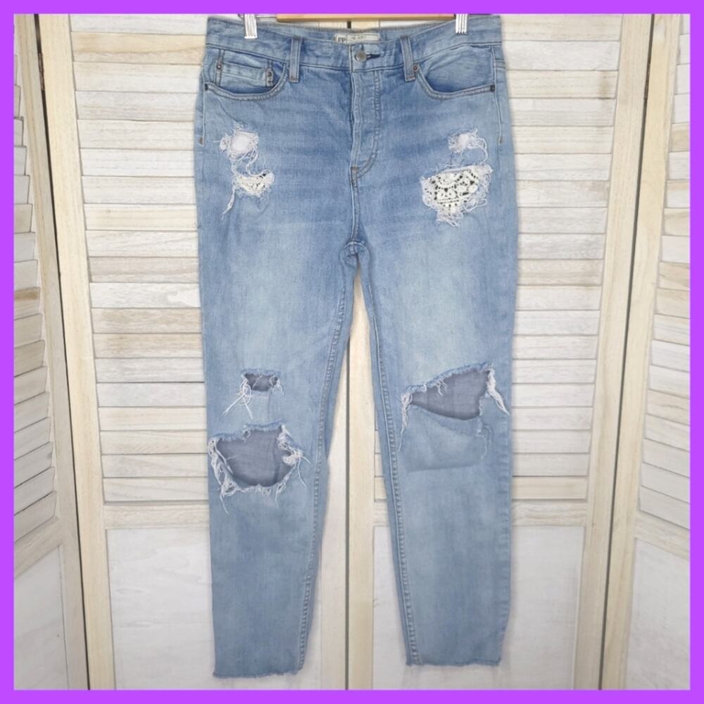 Free People Distressed Laced Button Fly High Rise Womens 28 Regular 32 waist 8